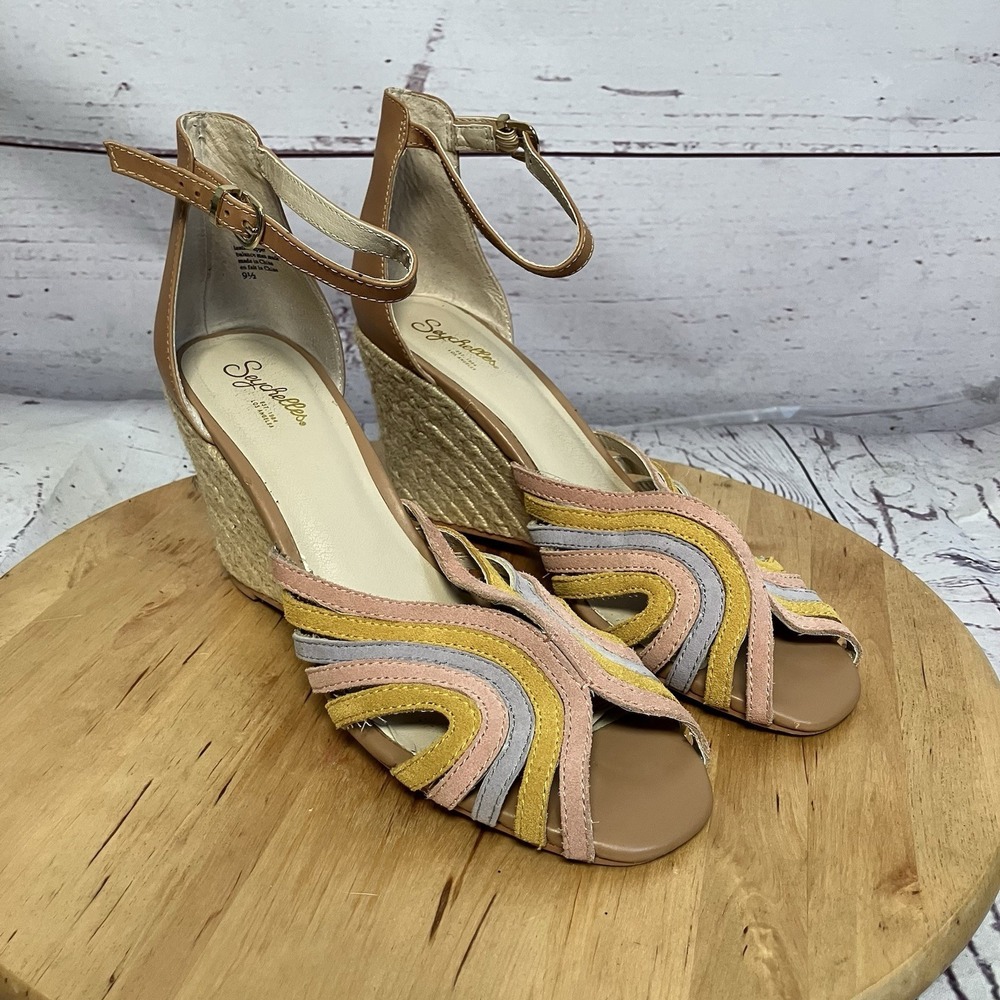 Seychelles Sandal Womens 9.5 Consciousness espadrille wedge pastel multi suede